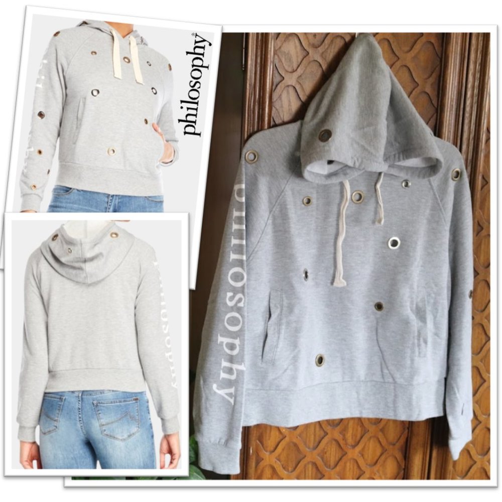 Philosophy by ANTHROPOLOGIE Grommet Crop Sweatshirt Hoodie - Gray. Size L